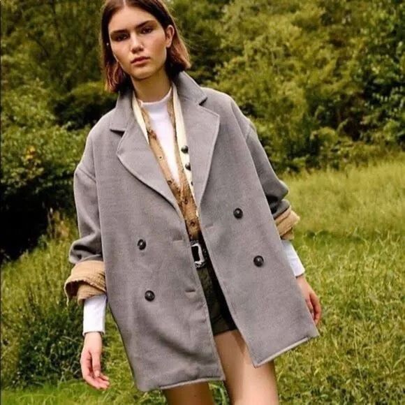 FREE PEOPLE Gray Double Breasted Hannah Slouchy Blazer Coat - Picture 3 of 14